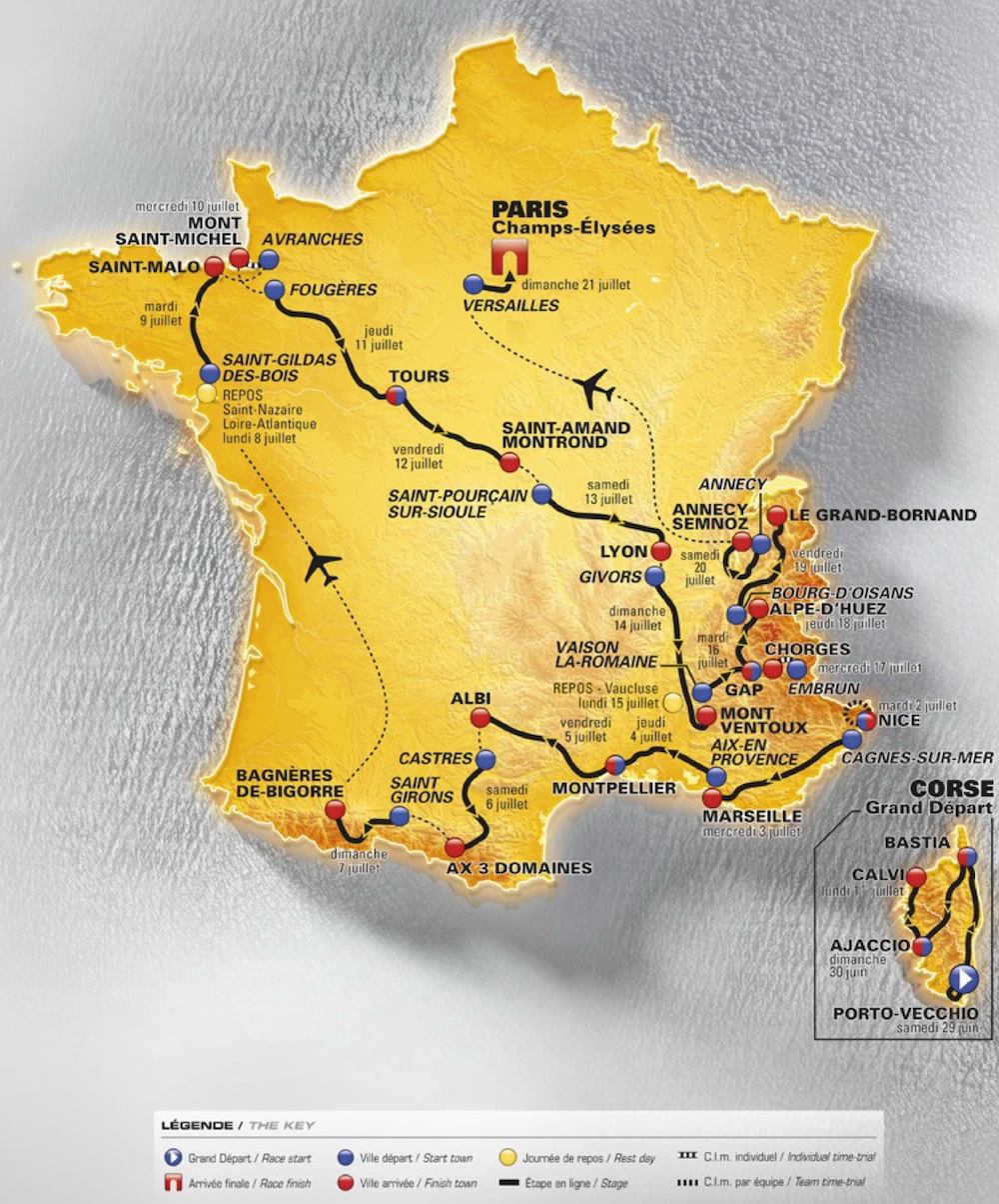 2013 Tour de France Route Map and Overall Profile